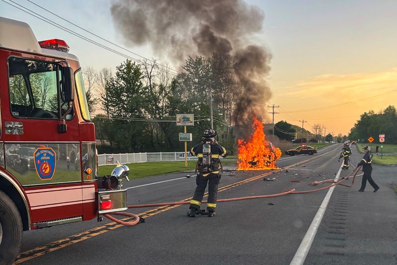 UPDATE: Elbridge Crash Causes Car Fire